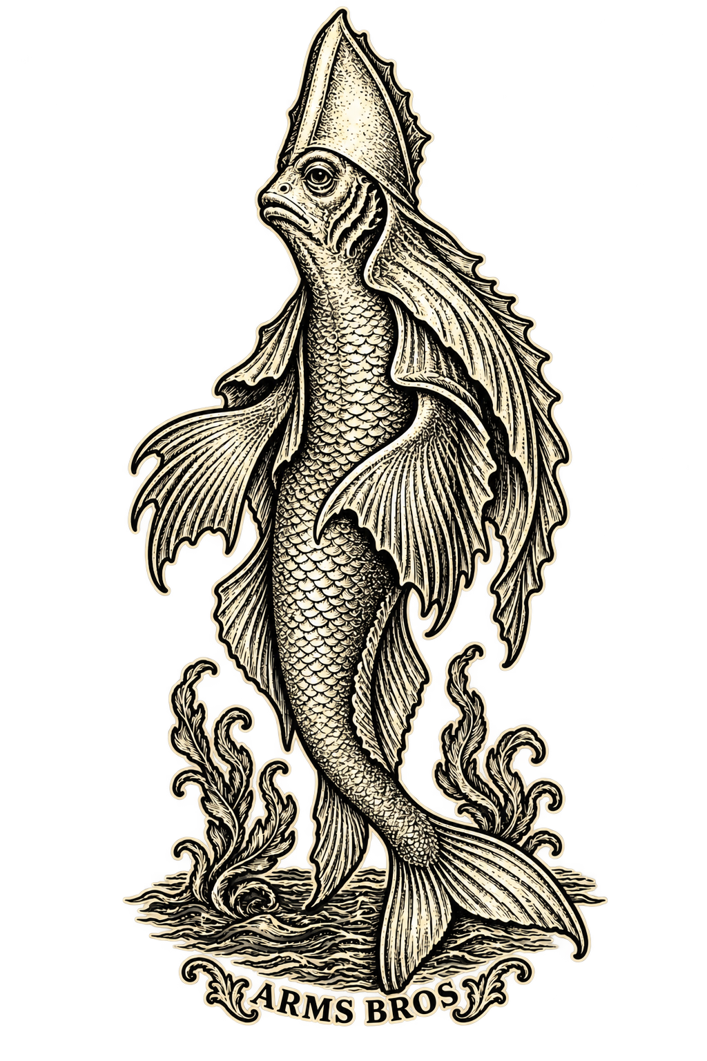 Bishop Fish engraving artwork