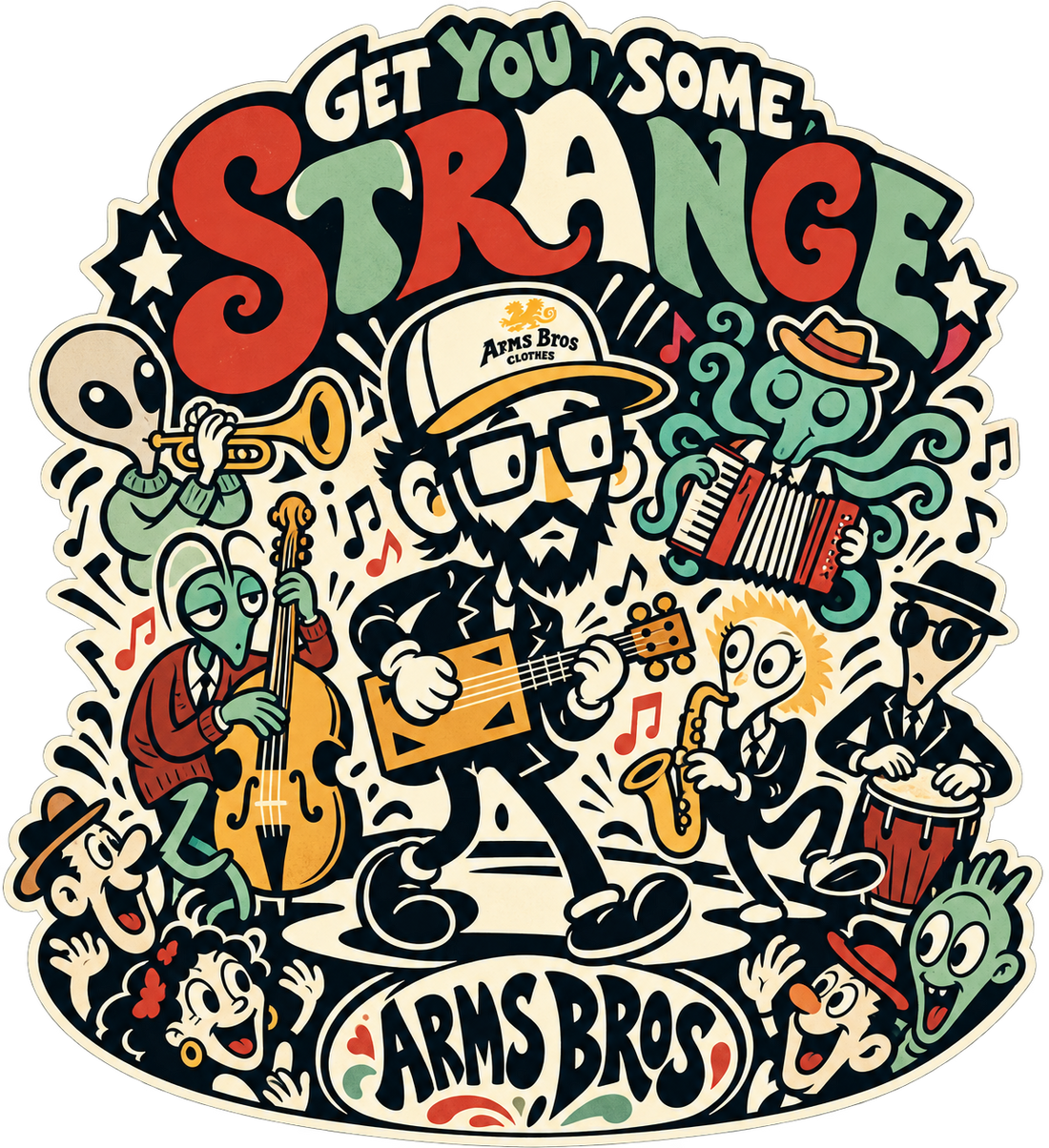 Strange Arms Bros cartoon band artwork