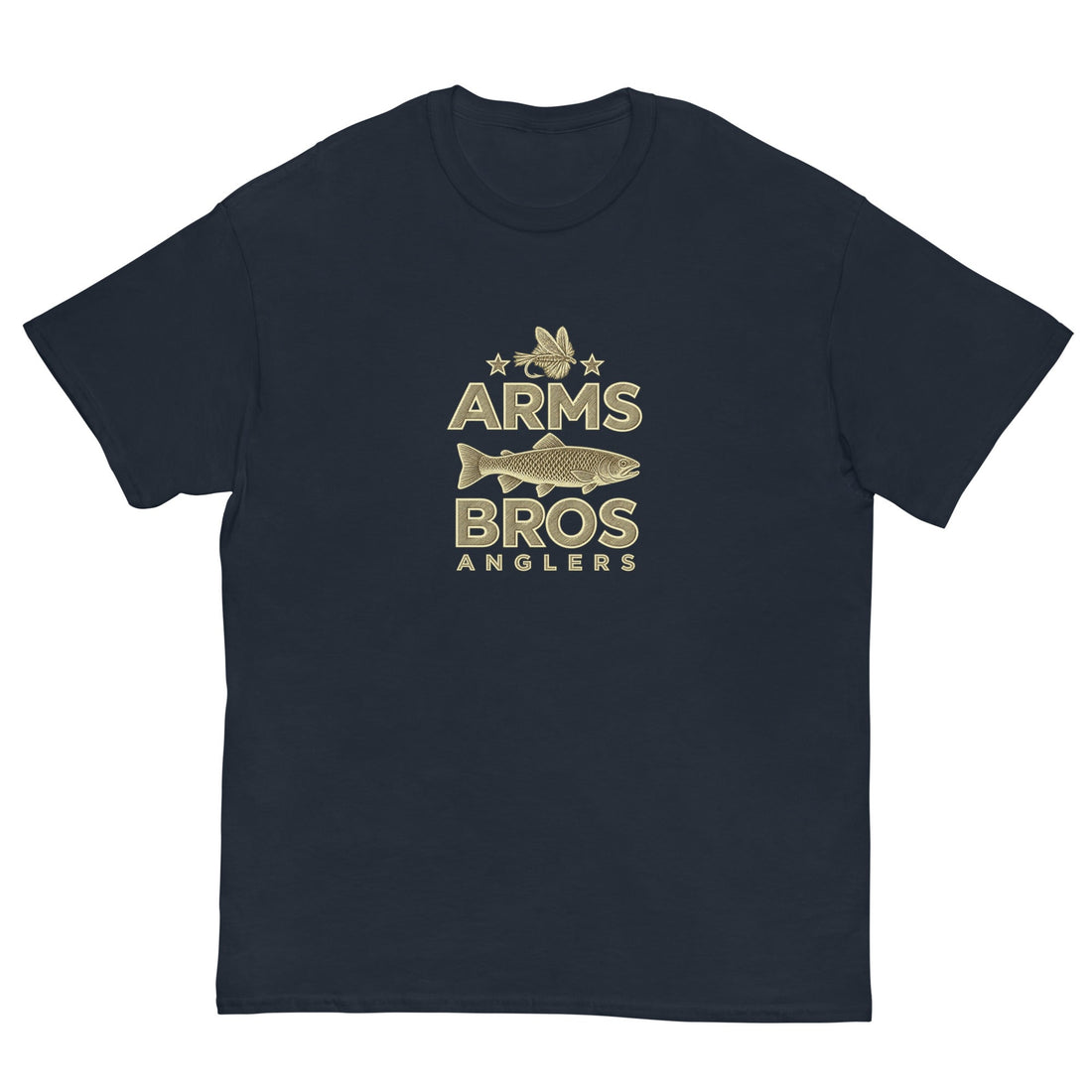 Arms Bros Anglers Gold Emblem Tee on Navy