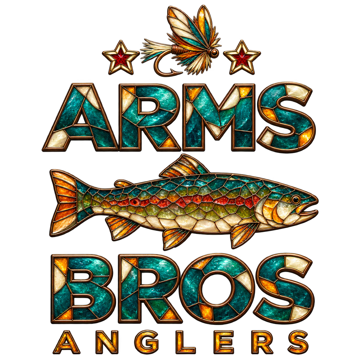 Arms Bros Anglers stained glass trout artwork