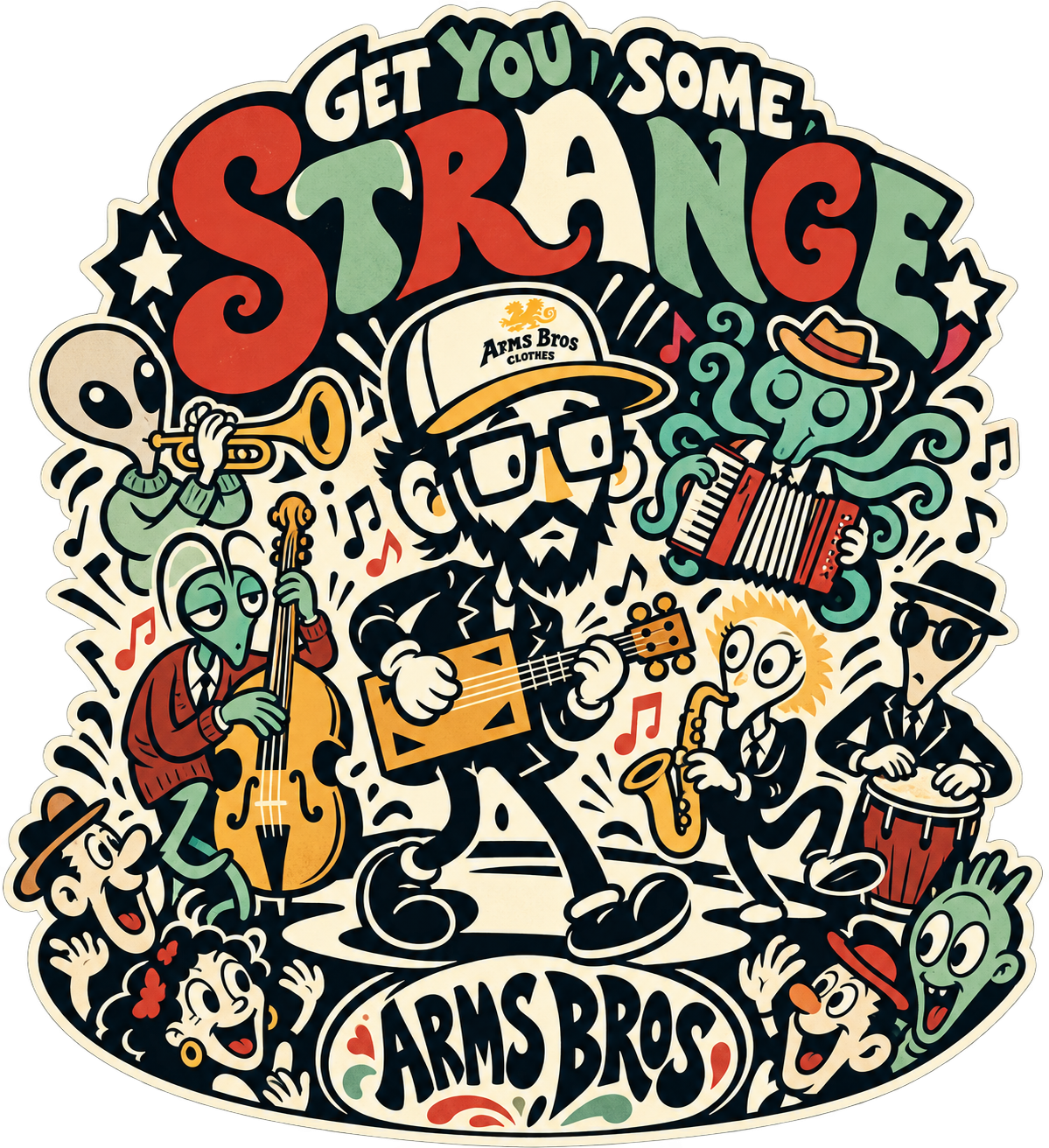 Strange Arms Bros cartoon band artwork